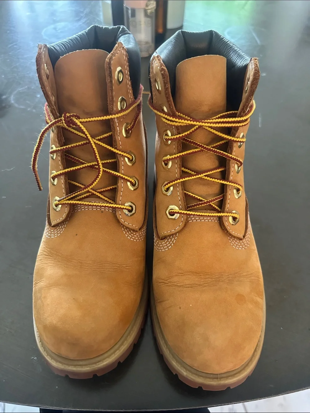 Timberland Wheat Leather Work Boots with Black Collar